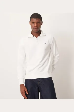 GANT Offwhite sweatshirt med kort lynlås og våbenskjoldslogo-Hvid