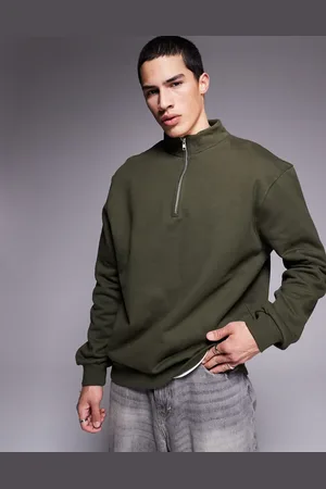 ASOS Premium - Kakigrøn oversized sweatshirt med kvart lynlås i kraftigt stof på 400 gsm i firkantet pasform