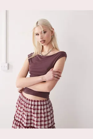 Reclaimed Blommefarvet tætsiddende tanktop med vandfaldsudskæring-Brun