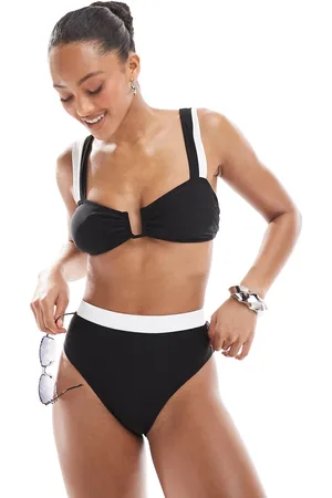 The Frolic Sorte og hvide bikinitrusser med høj talje og kontrasterende design - Del af sæt - Kun hos ASOS