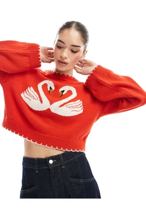 Miss Selfridge Strikket trøje med tæppesyninger og motiv med svanehjerte