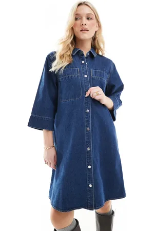 VERO MODA Blå minikjole i denim i firkantet pasform