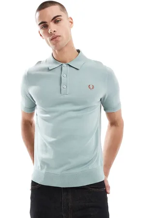 Fred Perry Isblå og strikket poloskjorte med korte ærmer