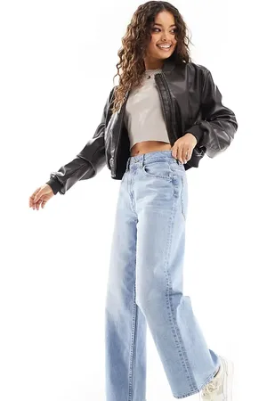 ASOS ASOS DESIGN Petite - Blå og forvaskede dad-jeans med vide ben
