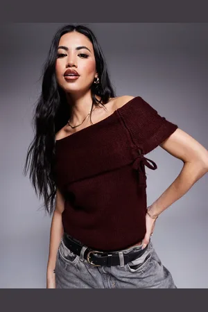 ASOS Bordeauxrød trøje med offshoulder og bardotsnit