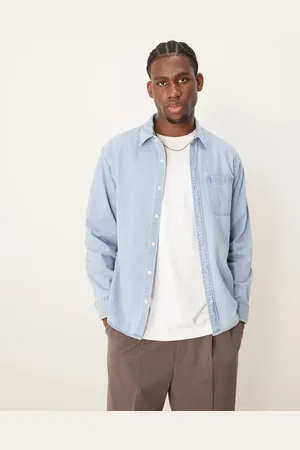 Abercrombie & Fitch Cropped og langærmet western-denimskjorte i blå vask
