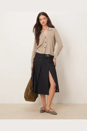 MANGO Plisseret midinederdel i denim