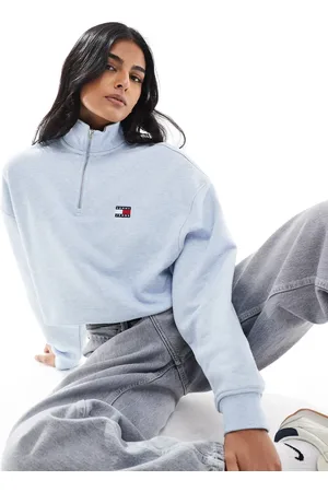 Tommy Hilfiger Cropped trøje med 1/4 lynlås og logomærke