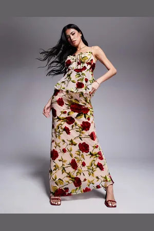 Rare Fashion London - Beige maxinederdel med roseprint - Del af sæt