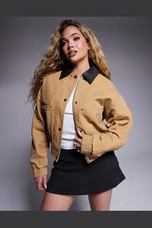 River Island Beige bomber-jakke i imiteret læder-Neutral