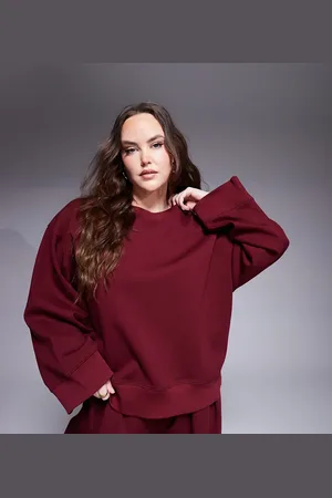 ASOS ASOS DESIGN Curve - oversized top med rund hals og interlock-sømme - Del af sæt-Rød
