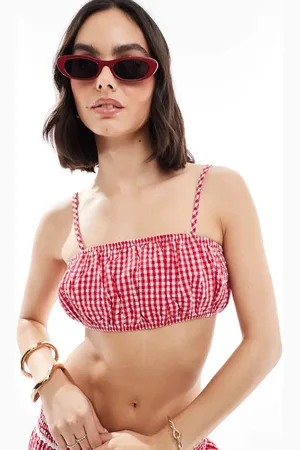 The Frolic Cropped bobletop med cami-stopper, firkantet hals og røde gingham-tern - Del af sæt - Kun hos ASOS-Multifarvet