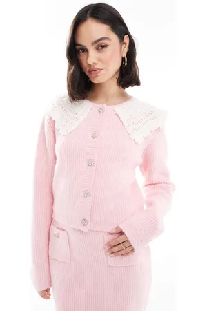 The Frolic Cardigan med hæklet krave og rhinstensknapper i fluffy strik - Del af sæt - Kun hos ASOS