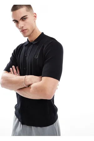 Fred Perry Strikket skjorte med gennemgående knapper og lange ærmer