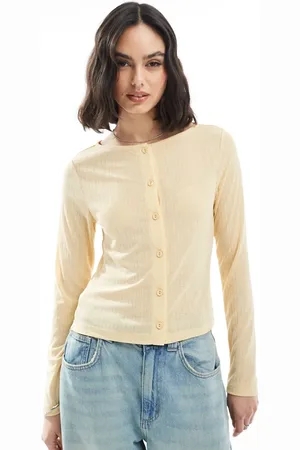 ASOS Krympet og ribstrikket lysegul cardigan med knapper