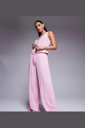 Kaiia Pink og teksturerede strandbukser med brede ben - Del af sæt - Kun hos ASOS