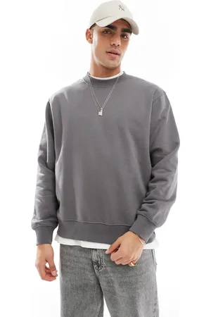 JACK & JONES Mørkegrå og oversized trøje i 400 gsm kraftigt materiale med rund hals