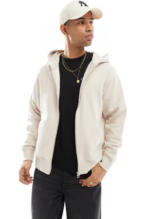 JACK & JONES Oversized cremehvid hættetrøje med lynlås i kraftig kvalitet på 400 gsm