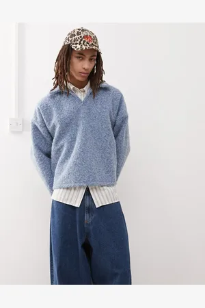 Reclaimed Lyseblå polotrøje med tekstur samt firkantet og oversized pasform