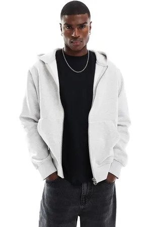 JACK & JONES Oversized lysegrå hættetrøje med lynlås i kraftig kvalitet på 400 gsm