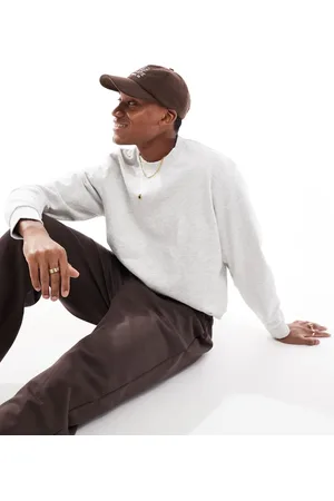 JACK & JONES Premium - Oversized lysegråmeleret sweatshirt med rund hals i kraftig kvalitet på 400 gsm