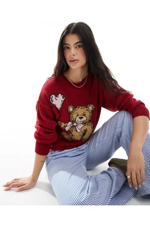 Miss Selfridge Striktrøje med bamsemotiv med sløjfe-Brun