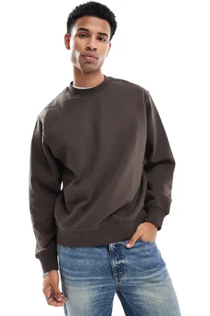 JACK & JONES Premium - Oversized chokoladebrun sweatshirt med rund hals i kraftig kvalitet på 400 gsm
