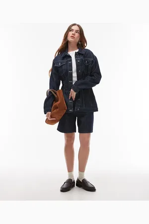 Topshop Mørkeblå løstsiddende denimjorts med striber-Multifarvet