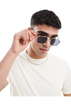 ASOS Guldfarvede sekskantede aviator-solbriller med røgfarvede glas