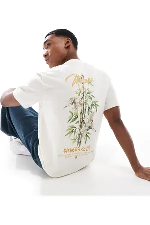 River Island Naha - T-shirt med traneprint på ryggen-Hvid