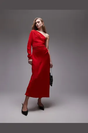 MANGO Oneshoulder-maxikjole med lange ærmer og flæser