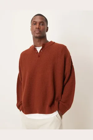 ASOS Super-oversized rustrød striktrøje med firkantet pasform og henley-krave