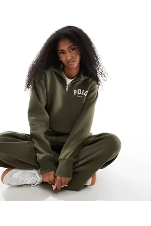 Ralph Lauren Mørkegrøn sweatshirt med halv lynlås - Del af sæt