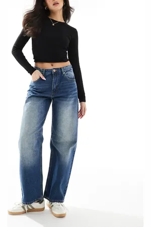 Pull&Bear Forvaskede mørkeblå og baggy jeans med indsnit
