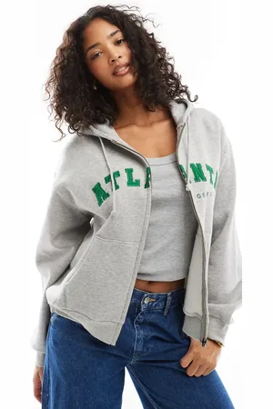Daisy Street Grå oversized hættetrøje med "Atlanta"-grafik