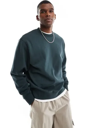 JACK & JONES Oversized mørkegrøn sweatshirt med rund hals i kraftig kvalitet på 400 gsm