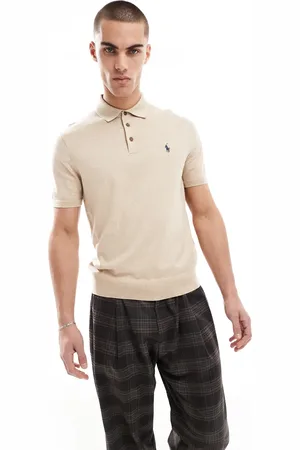 Ralph Lauren Lysebrun og meleret polotrøje i bomuldsstrik med logoikon og tekstur