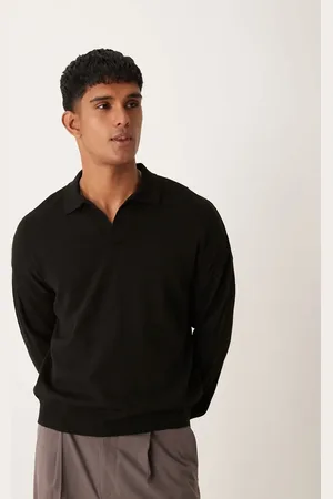 ASOS Strikket polo med lange ærmer i afslappet firkantet firkantet pasform
