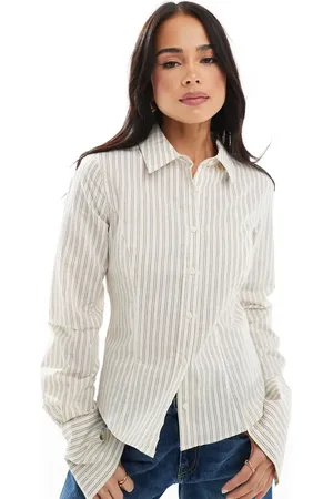 Pull&Bear Beige figursyet skjorte med striber-Hvid