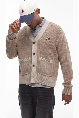 Tommy Hilfiger Brun og tofarvet cardigan med logomærke i strik