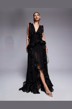 ASOS Maxikjole med dyb udskæring samt åben ryg og rynkede chiffon-detaljer
