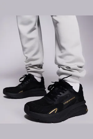 EA7 Armani - - Sorte og guldfarvede sneakers med logo i mesh-blanding