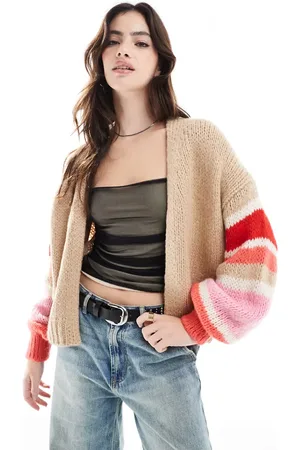French Connection Monroe - Sandfarvet cardigan med stribede ærmer-Multifarvet