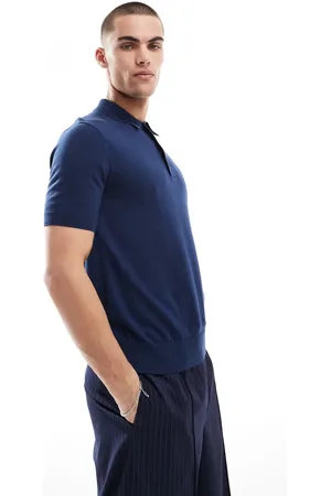 Fred Perry Mørkeblå strikket poloskjorte med korte ærmer