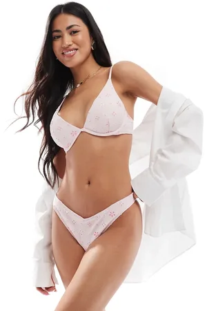 Hollister Cheeky og lyslilla bikinitrusser med høj benskæring og blegt blomstermønster - Del af sæt