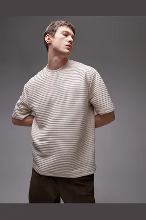 Topman Og elegant T-shirt med ribber i oversized fit-Neutral