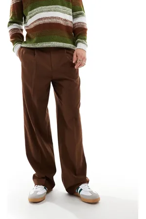 ASOS Brune elegante bukser med vide ben og plisseringer foran
