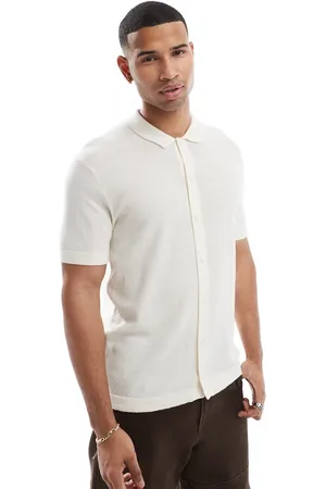 JACK & JONES Cremehvid strikket polo med knapper