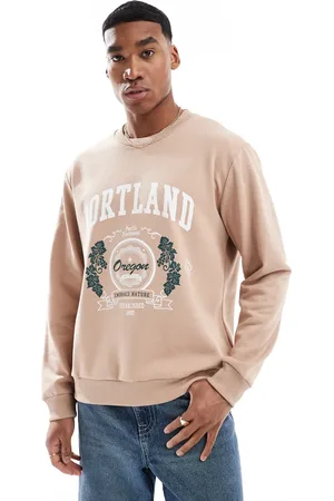 JACK & JONES Oversized beige sweatshirt med Portland-print-Neutral
