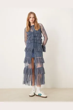 ASOS Skjortekjole i blondestof med knapper og flæser-Brun